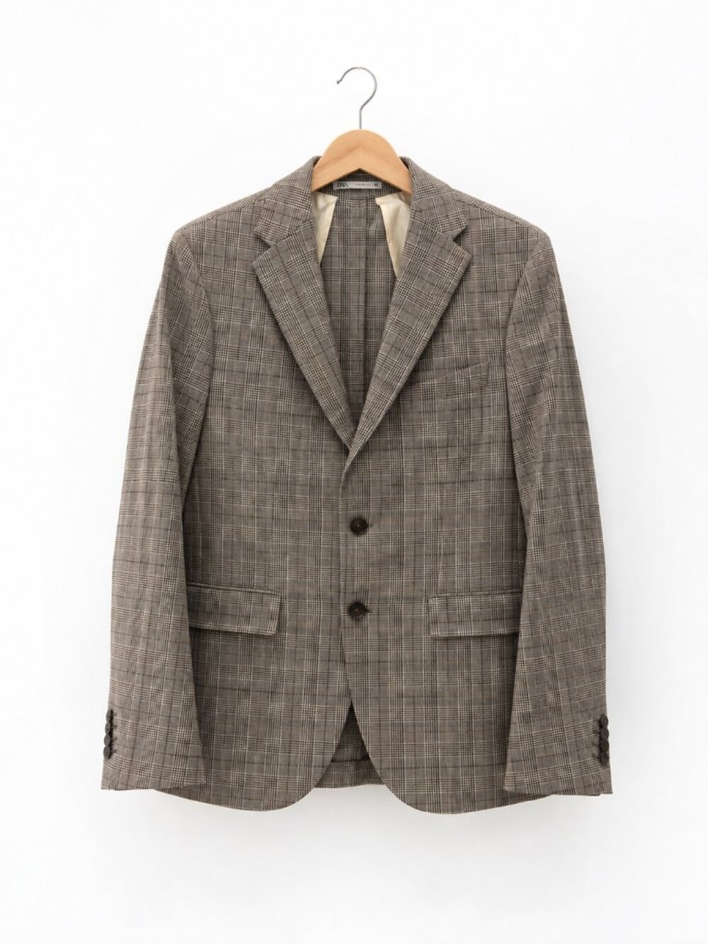 Zara Men's Plaid Blazer Sport Coat Size 36 Brown Gray Glen Plaid Two Button